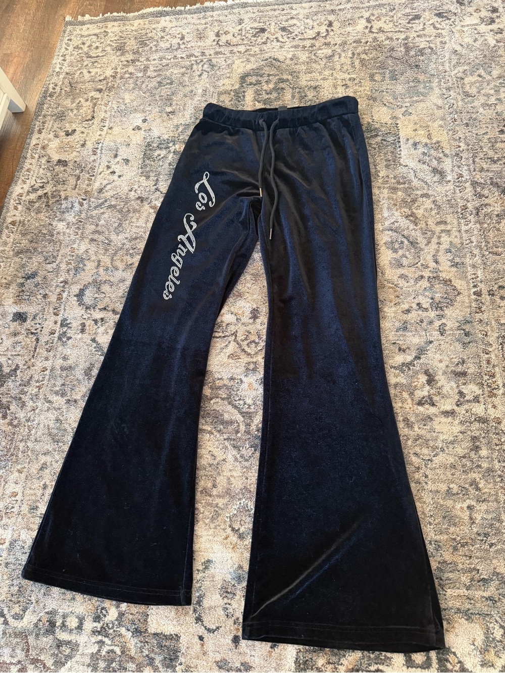 Black 'Los Angeles' Velour Flared Kids Sweatpants